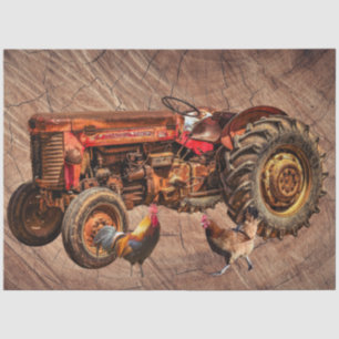 Antique Red Tractor Rooster Hen Tissue Paper