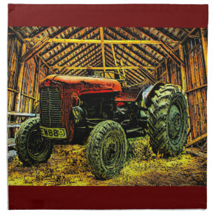 Antique Red Tractor Rustic Barn Cloth Napkin