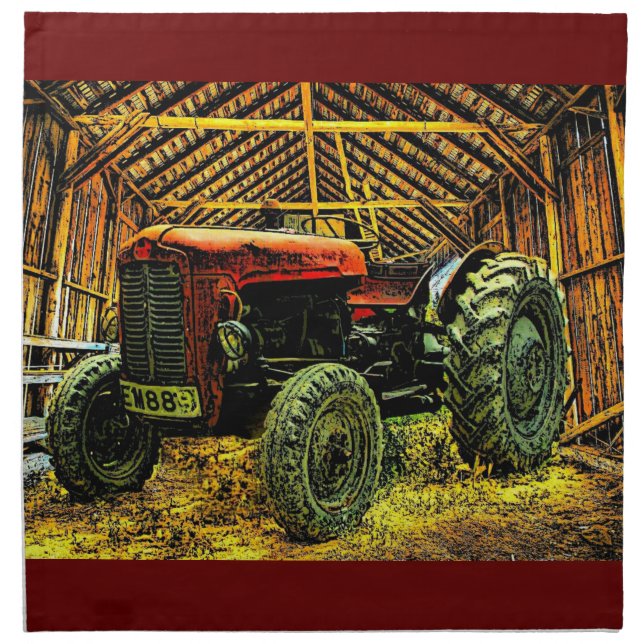 Antique Red Tractor Rustic Barn Cloth Napkin (Front)