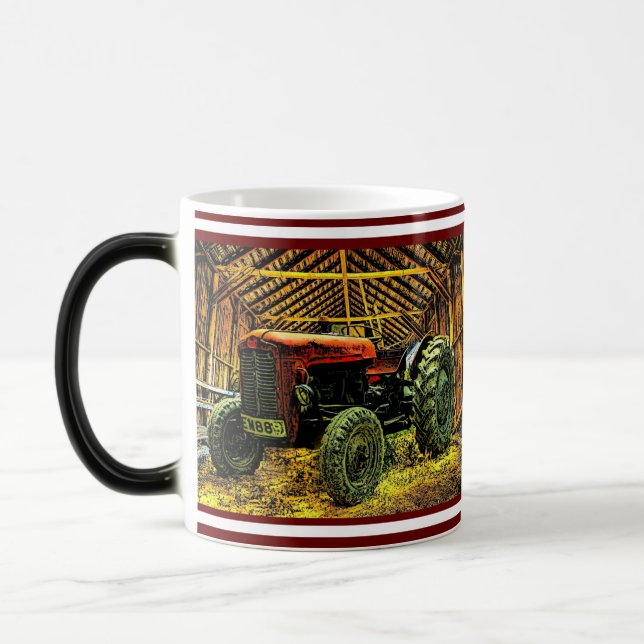 Antique Red Tractor Rustic Barn Coffee Mug (Left)