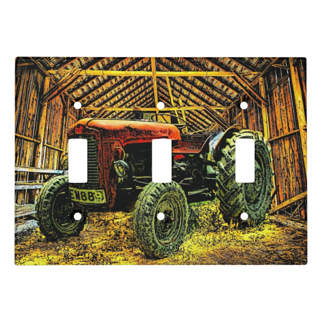 Antique Red Tractor Rustic Barn Light Switch Cover (Front)