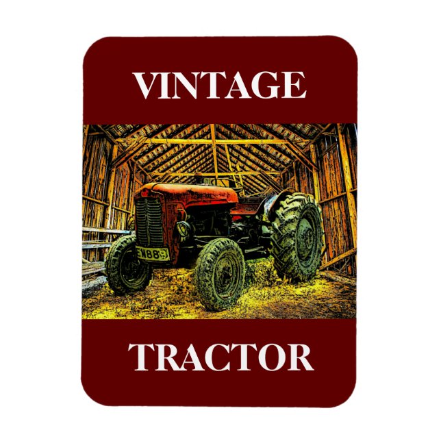 Antique Red Tractor Rustic Barn Magnet (Vertical)