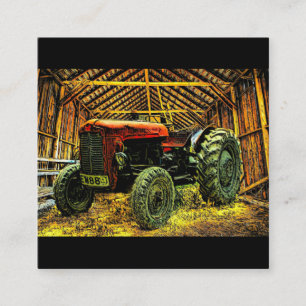 Antique Red Tractor Rustic Barn Square Business Card