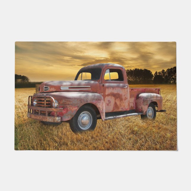 Antique Red Truck Farm Field Doormat (Front)