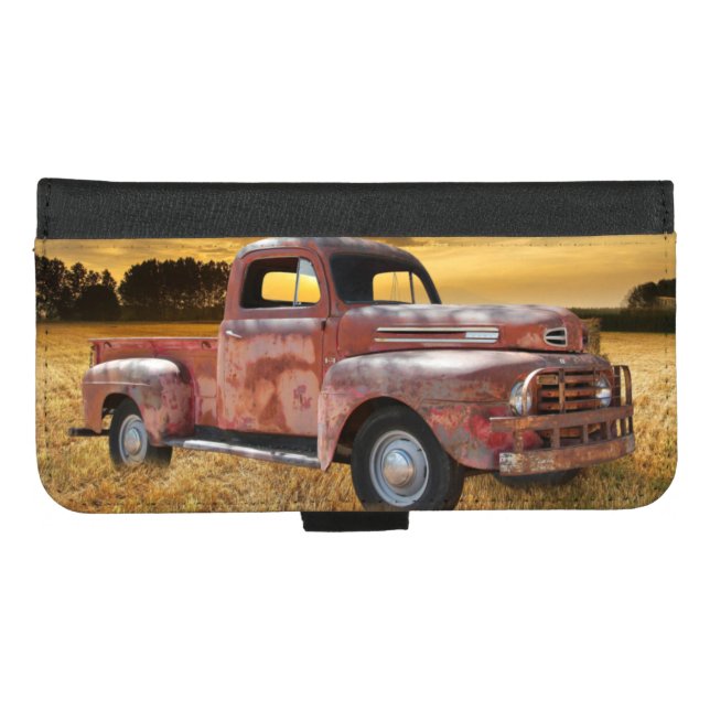 Antique Red Truck Farm Field iPhone Wallet Case (Front (Horizontal))