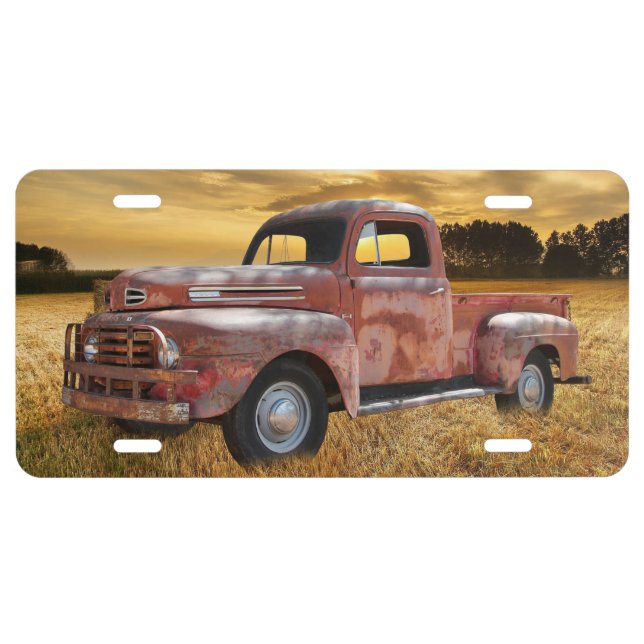 Antique Red Truck Farm Field License Plate (Front)