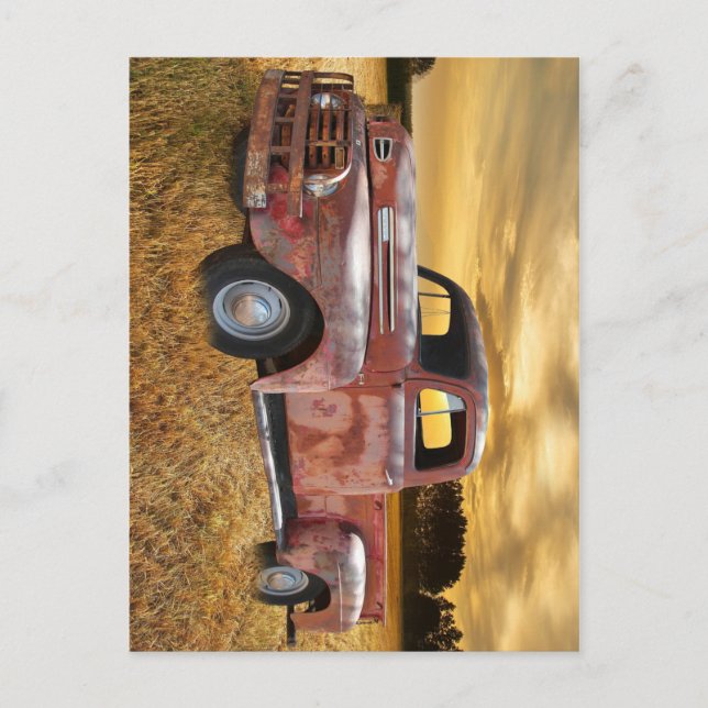 Antique Red Truck Farm Field Postcard (Front)