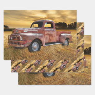 Antique Red Truck Farm Field Wrapping Paper Sheets