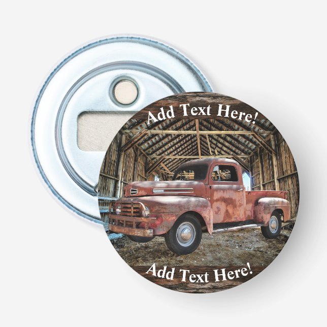 Antique Red Truck In Rustic Barn Bottle Opener (Front)