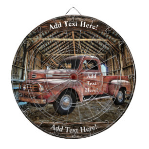 Antique Red Truck In Rustic Barn Dart Board