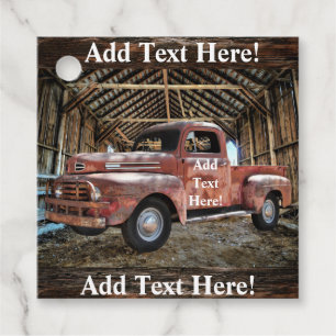 Antique Red Truck In Rustic Barn Favor Tags