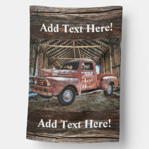 Antique Red Truck In Rustic Barn House Flag