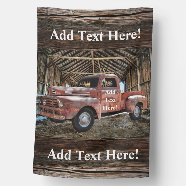 Antique Red Truck In Rustic Barn House Flag (Front)