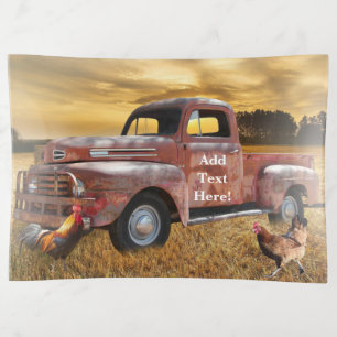 Antique Red Truck Red Farm Truck Rooster Hen Trinket Tray