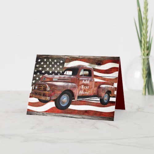 Antique Red Truck Vintage Red Truck American Flag Note Card