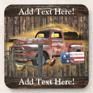 Antique Red Truck Vintage Red Truck Farm Truck Bev Beverage Coaster