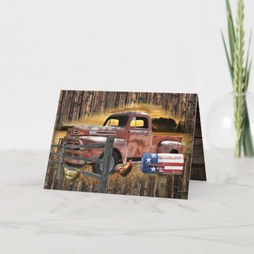 Antique Red Truck Vintage Red Truck Farm Truck Car Card