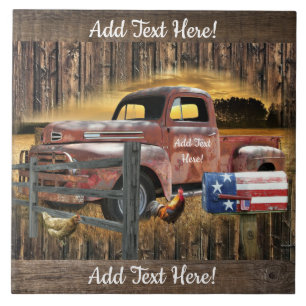 Antique Red Truck Vintage Red Truck Farm Truck Ceramic Tile