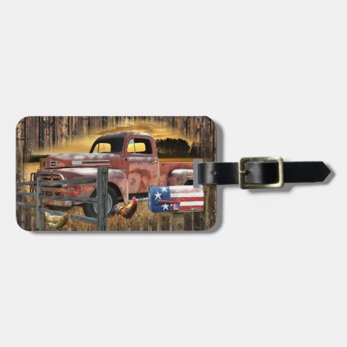 Antique Red Truck Vintage Red Truck Farm Truck Luggage Tag