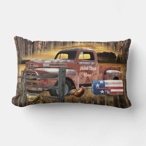 Antique Red Truck Vintage Red Truck Farm Truck Lumbar Pillow