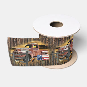 Antique Red Truck Vintage Red Truck Farm Truck Satin Ribbon