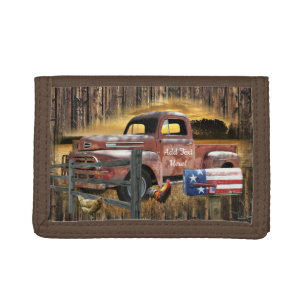Antique Red Truck Vintage Red Truck Farm Truck Trifold Wallet