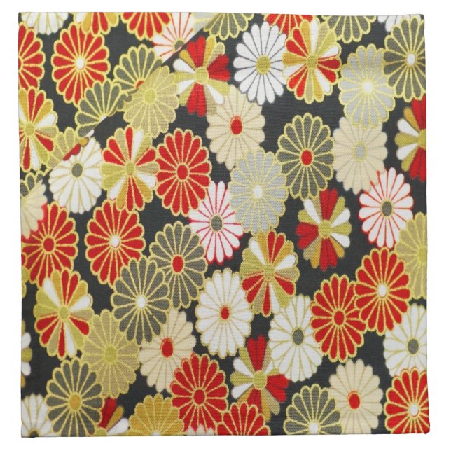 Antique Red White Gold Japanese Kimono Floral  Cloth Napkin (Front)