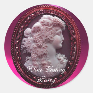 ANTIQUE RED WINE LADY ,GRAPES AND GRAPEVINES CLASSIC ROUND STICKER