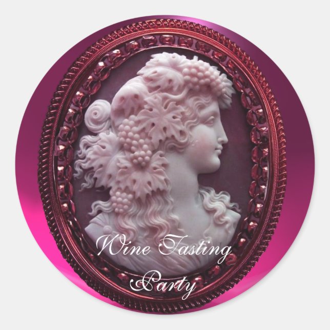 ANTIQUE RED WINE LADY ,GRAPES AND GRAPEVINES CLASSIC ROUND STICKER (Front)