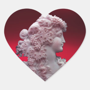 ANTIQUE RED WINE LADY ,GRAPES AND GRAPEVINES Heart Sticker