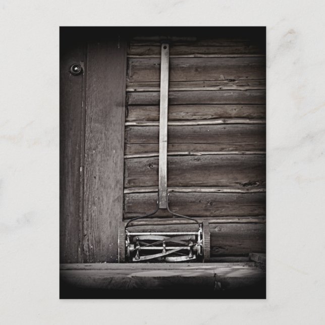 Antique Reel Push Lawnmower Postcard (Front)