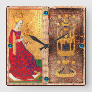 ANTIQUE RENAISSANCE TAROT/ACE AND QUEEN OF CUPS SQUARE WALL CLOCK