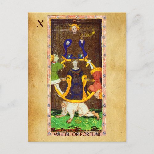 ANTIQUE RENAISSANCE TAROTS 10THE WHEEL OF FORTUNE POSTCARD