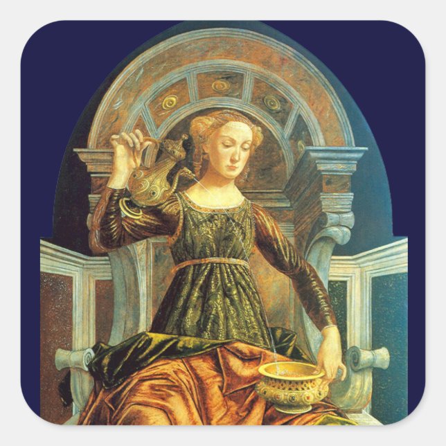 ANTIQUE RENAISSANCE TAROTS 14 TEMPERANCE Blue Square Sticker (Front)