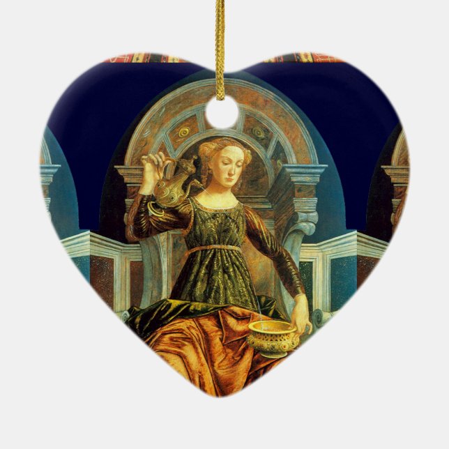 ANTIQUE RENAISSANCE TAROTS 14 / TEMPERANCE Heart Ceramic Ornament (Back)