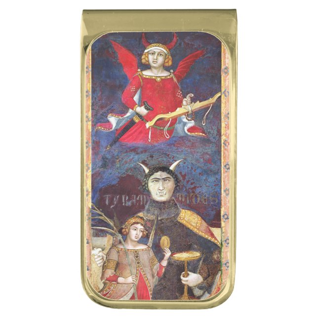 ANTIQUE RENAISSANCE TAROTS  15 / THE DEVIL GOLD FINISH MONEY CLIP (Front Vertical)