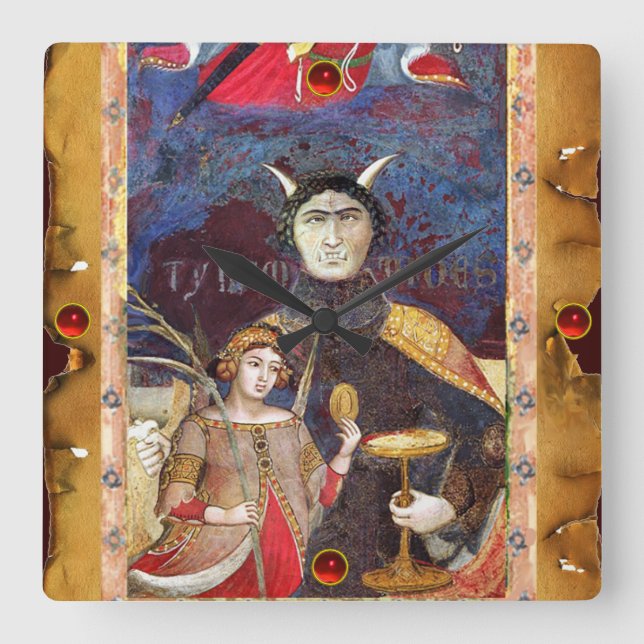 ANTIQUE RENAISSANCE TAROTS 15 /THE DEVIL SQUARE WALL CLOCK (Front)