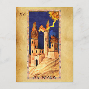 ANTIQUE RENAISSANCE TAROTS 16 / THE TOWER POSTCARD