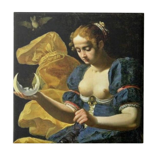 ANTIQUE RENAISSANCE TAROTS 18 /THE MOON CERAMIC TILE (Front)