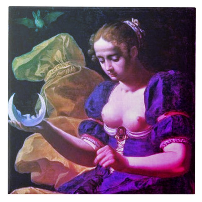 ANTIQUE RENAISSANCE TAROTS 18 /THE MOON CERAMIC TILE (Front)