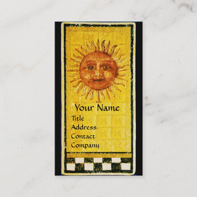 ANTIQUE RENAISSANCE TAROTS 19 /THE SUN Gold Metal Business Card (Front)