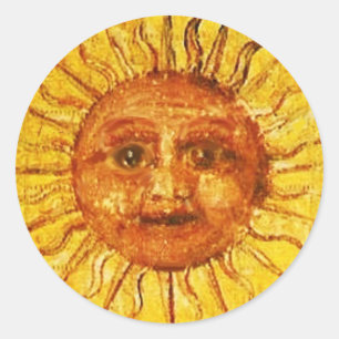 ANTIQUE RENAISSANCE TAROTS 19 THE SUN Yellow Classic Round Sticker