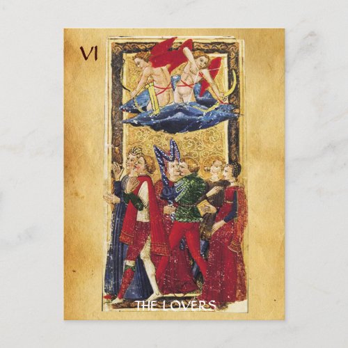 ANTIQUE RENAISSANCE TAROTS 6  THE LOVERS POSTCARD