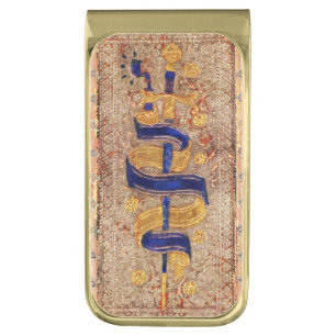 ANTIQUE RENAISSANCE TAROTS ,ACE OF SWORDS GOLD FINISH MONEY CLIP