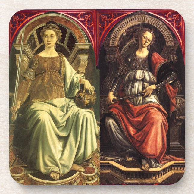 ANTIQUE RENAISSANCE TAROTS / JUSTICE -FORTITUDE DRINK COASTER (Front)