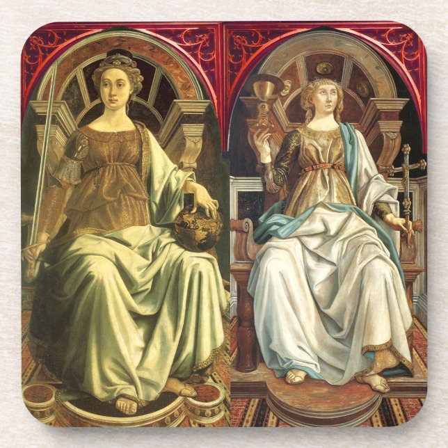 ANTIQUE RENAISSANCE TAROTS / JUSTICE - POPE BEVERAGE COASTER (Front)