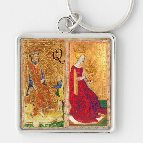 ANTIQUE RENAISSANCE TAROTS KING AND QUEEN OF CUPS KEYCHAIN