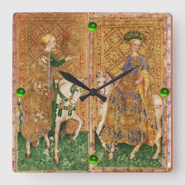 ANTIQUE RENAISSANCE TAROTS/LADY OF COINS AND WANDS SQUARE WALL CLOCK (Front)