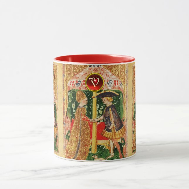 ANTIQUE RENAISSANCE TAROTS , LOVERS GEM MONOGRAM MUG (Center)