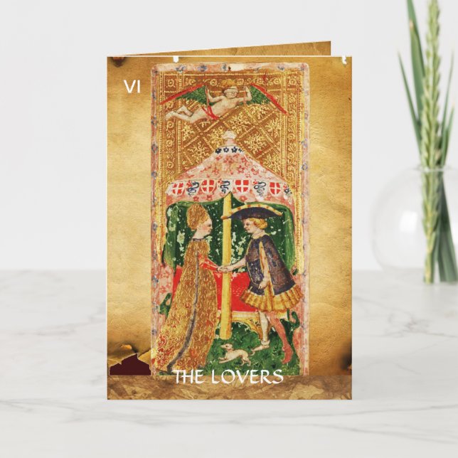 ANTIQUE RENAISSANCE TAROTS /LOVERS Valentine's Day Holiday Card (Front)